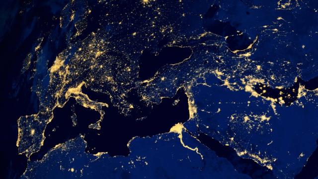 Aerial view of the globe at night